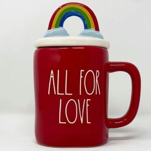 Rae Dunn 🆕 All For Love Mug with Rainbow Topper Ceramic Coffee Tea Cocoa NWOT Lg